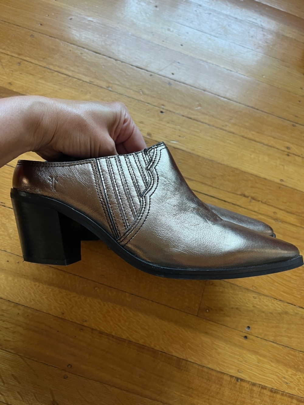 FRYE metallic gold bronze cowboy boots booties mules western 8 coastal cowgirl - Picture 5 of 12